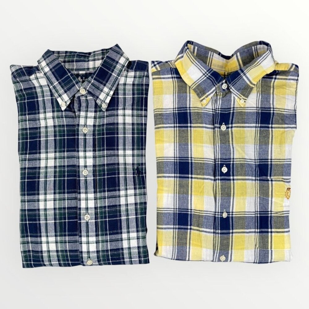 RALPH LAUREN Bundle Mens XL Plaid Short Sleeve Button Up Shirts Embroidered Logo